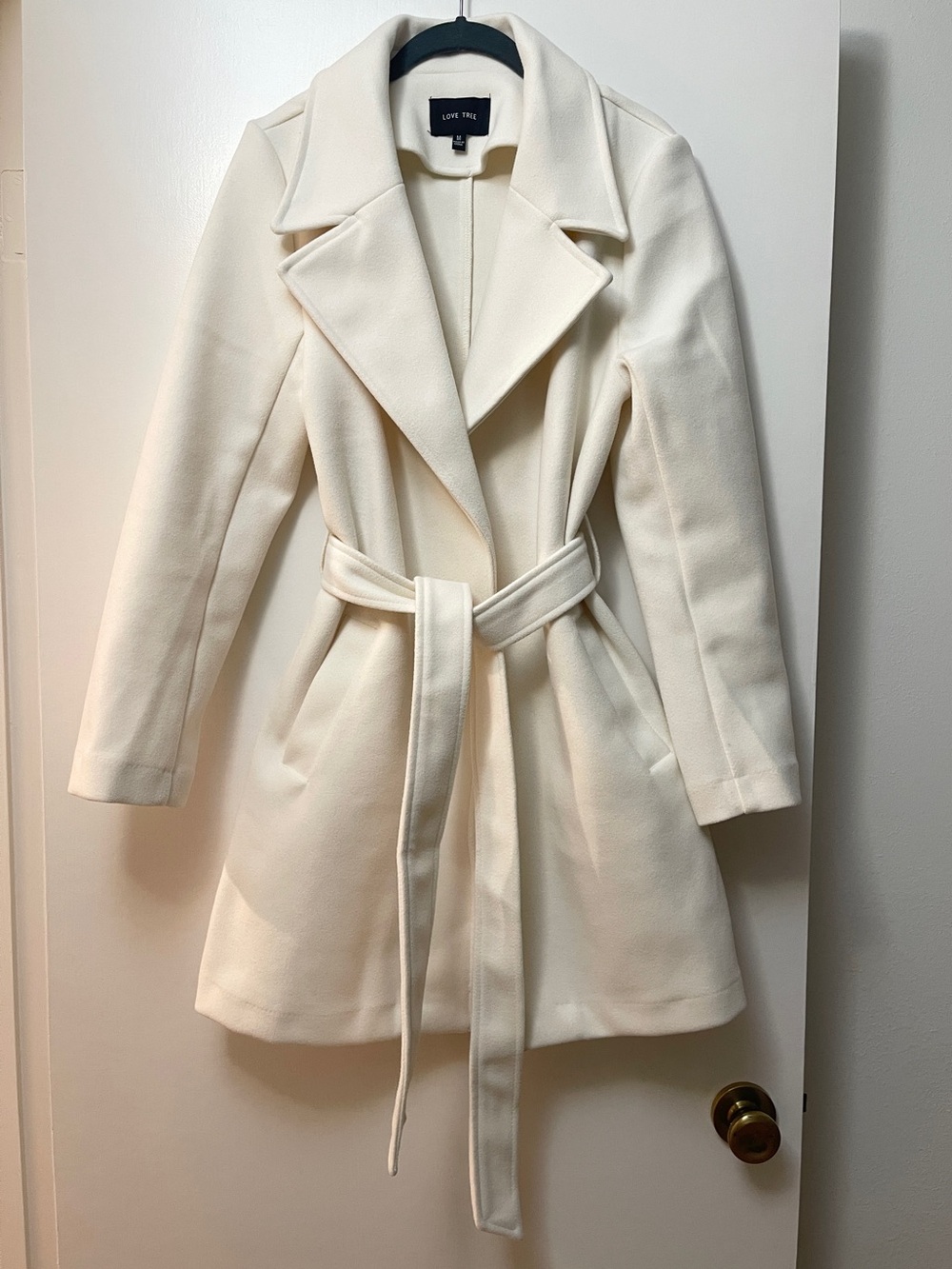 Winter White Belted Thick Faux Wool/Felt Coat